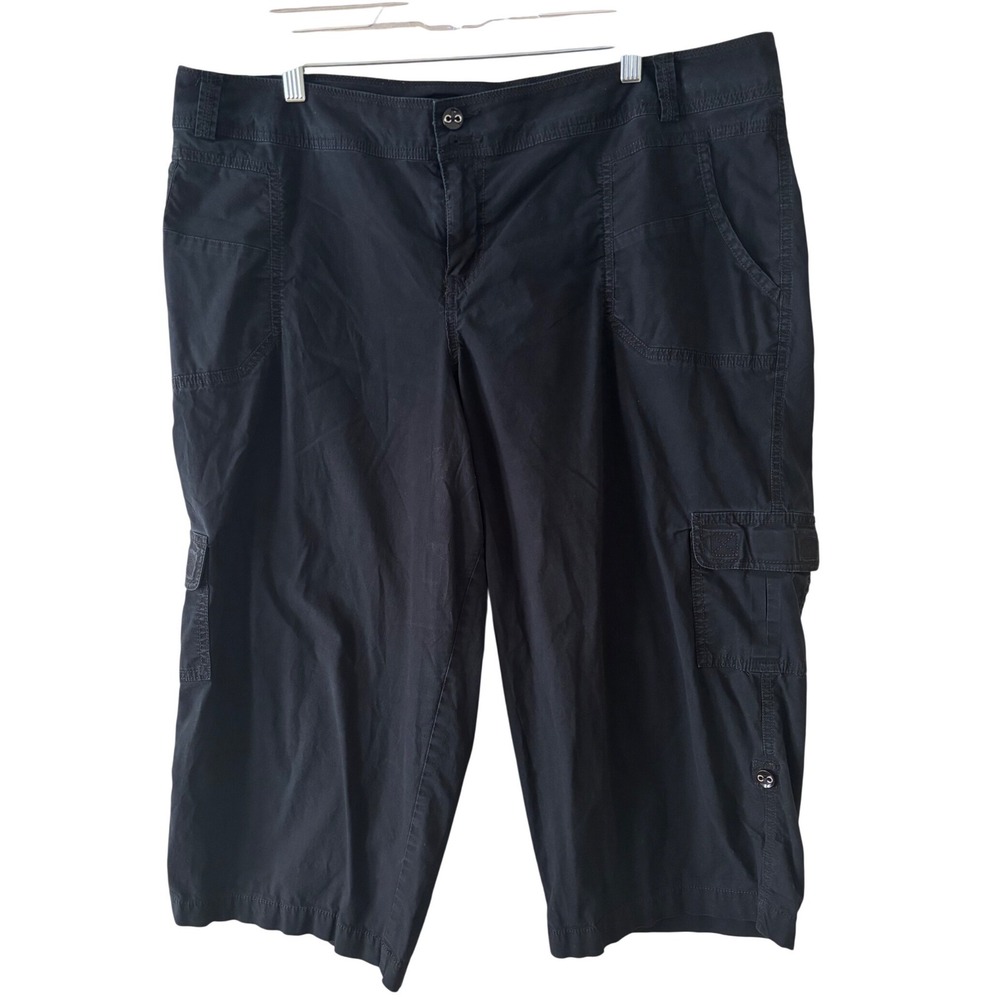 Lane Bryant Cargo Capri Pants Womens 16 Black Stretch Utility Hiking Casual